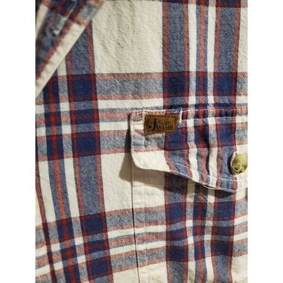 Men's Justin Original Workwear 100% Cotton Red & Blue Plaid Long Sleeve Button - Picture 3 of 5